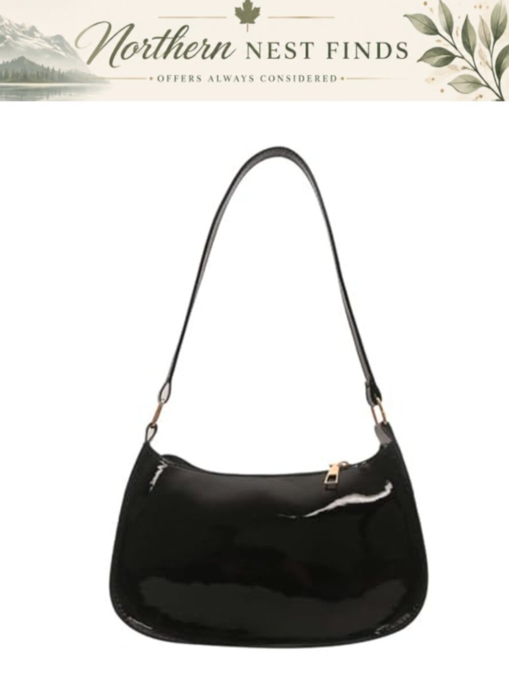 Small Crescent Shoulder Handbag for Women Zipper Leather Ladies Bag Crossbody
